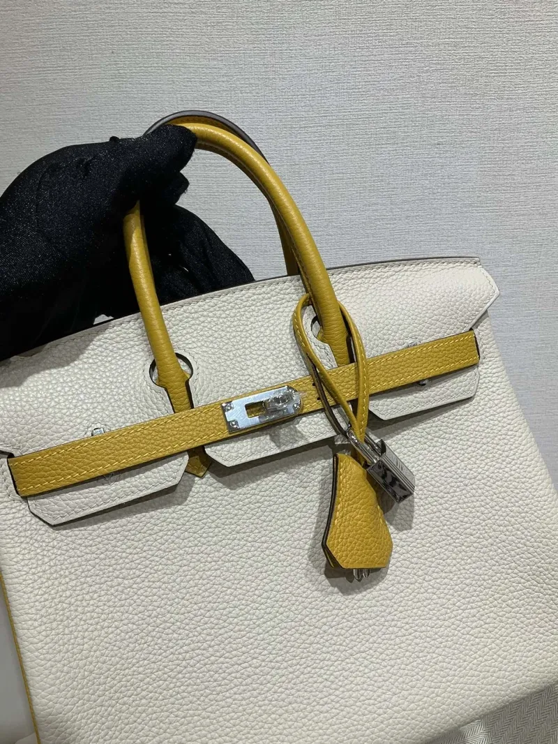 Hermes Birkin Cream and Yellow Leather Handbag - Image 4
