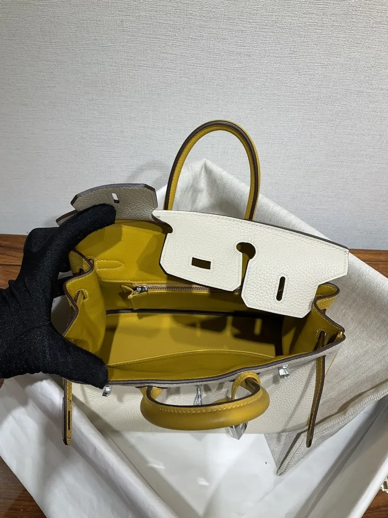 Hermes Birkin Cream and Yellow Leather Handbag - Image 9
