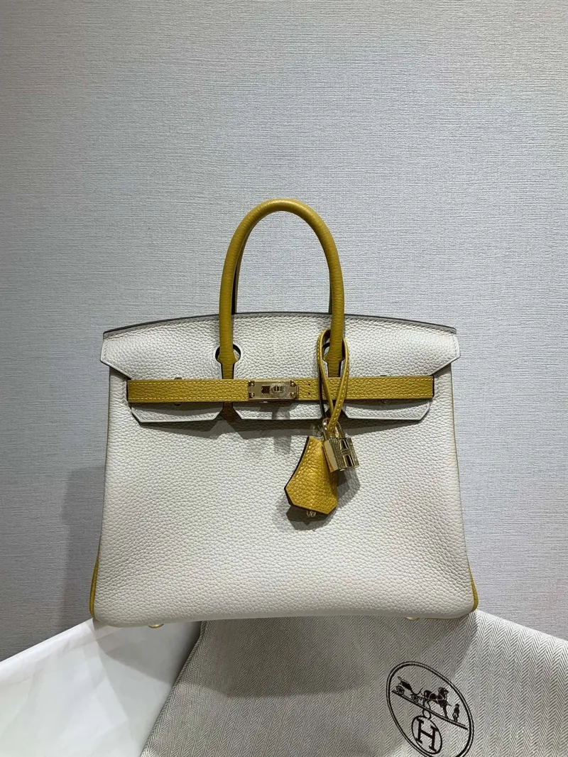 Hermes Cream Yellow Birkin Leather Handbag
