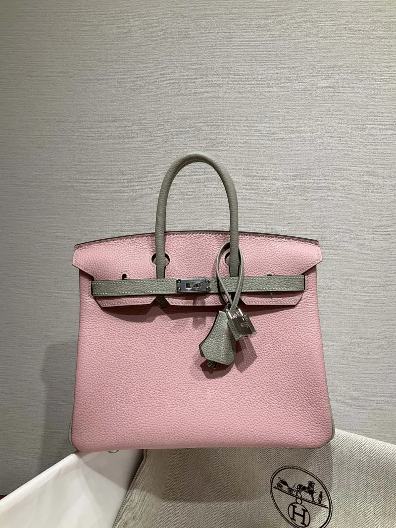 Hermes Pink Gray Birkin Leather Handbag