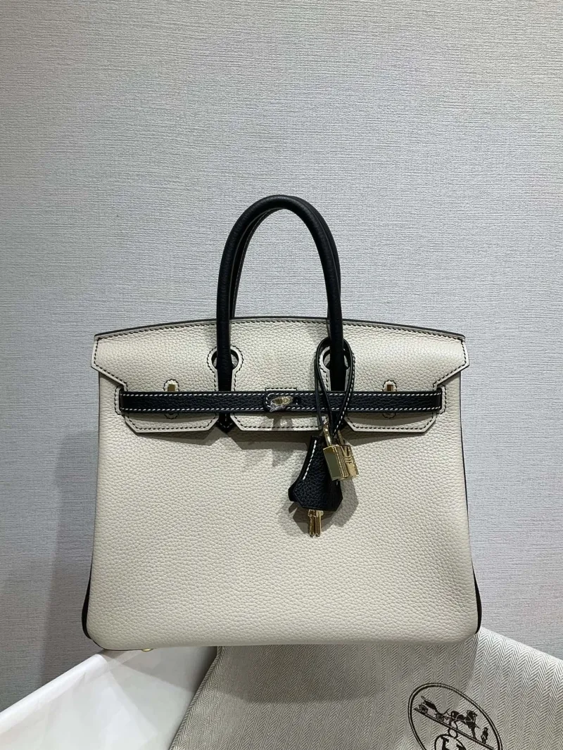 Hermes Birkin Cream Black Leather Handbag