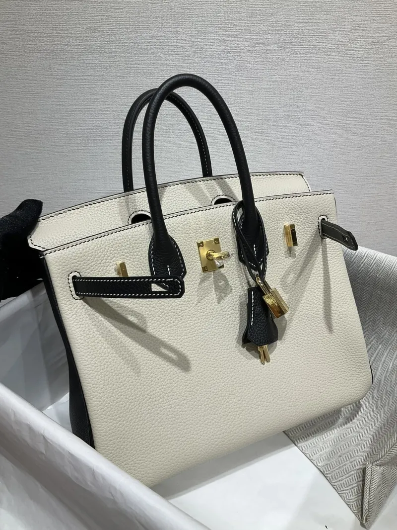 Hermes Birkin Cream Black Leather Handbag - Image 5