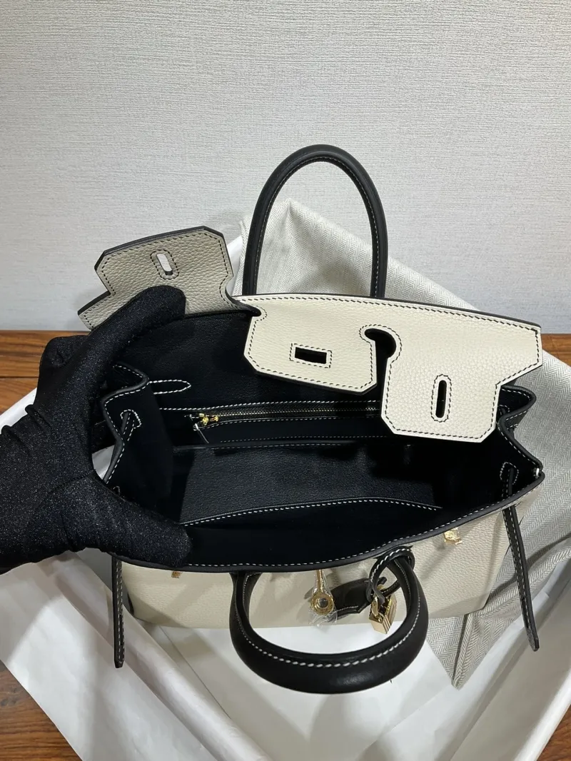 Hermes Birkin Cream Black Leather Handbag - Image 7