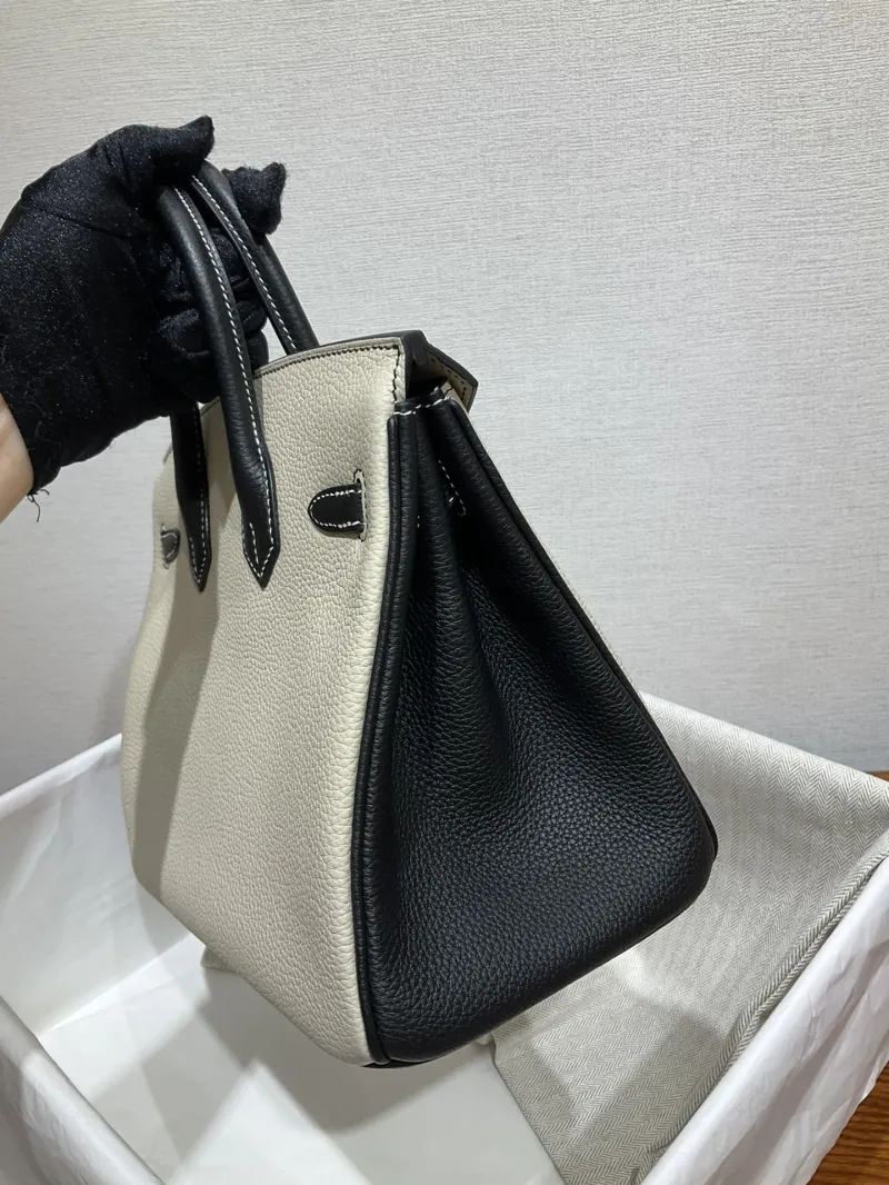 Alternative view of Hermes Cream and Black Birkin Leather Handbag