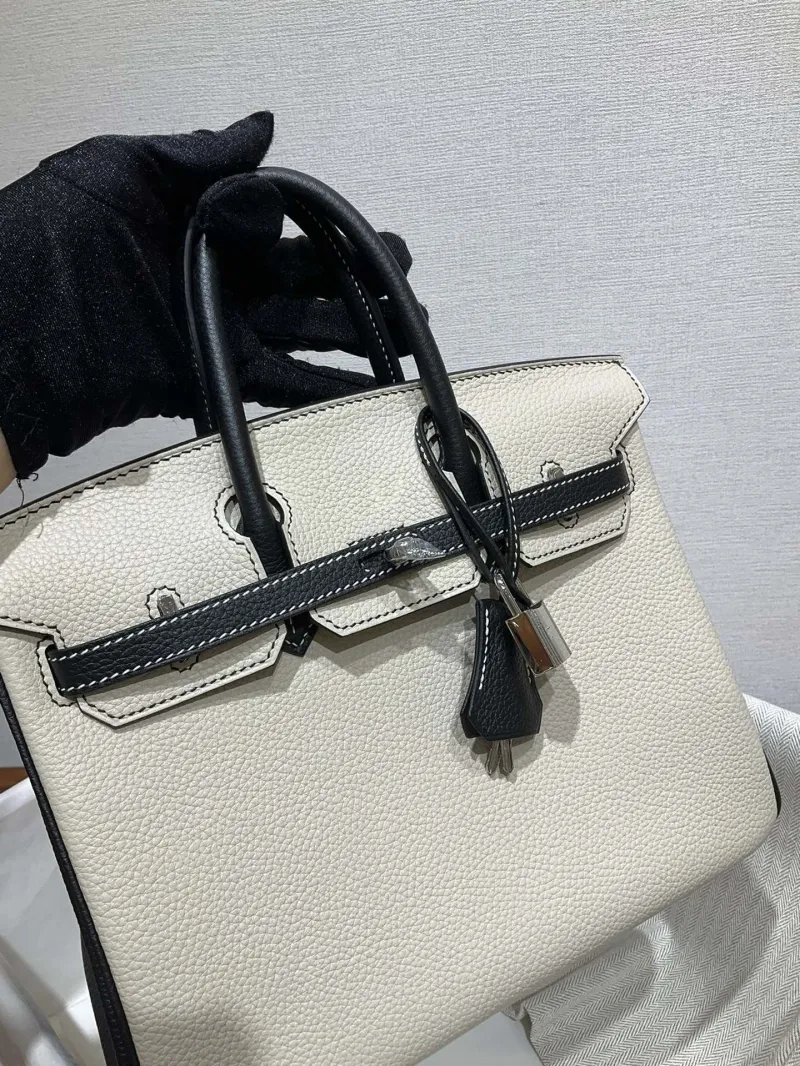 Hermes Cream and Black Birkin Leather Handbag - Image 3