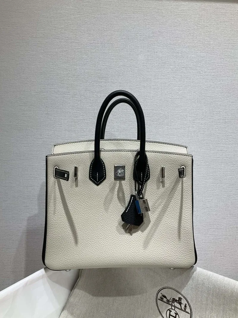 Hermes Cream and Black Birkin Leather Handbag - Image 5