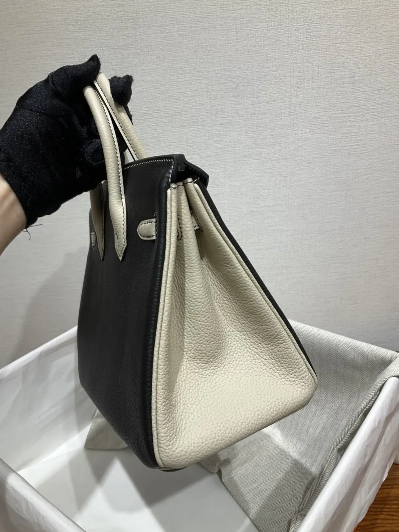 Alternative view of Hermes Black and Cream Birkin Leather Handbag