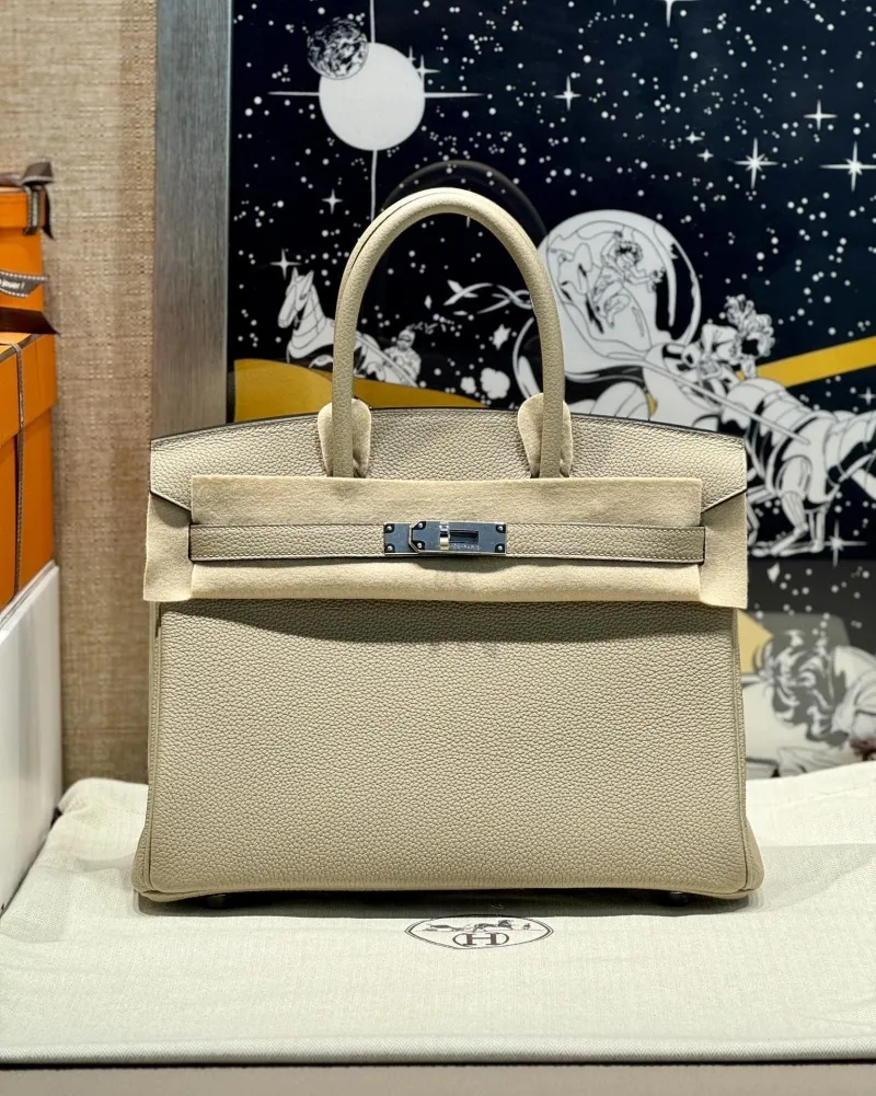 Hermes Beige Birkin Leather Handbag