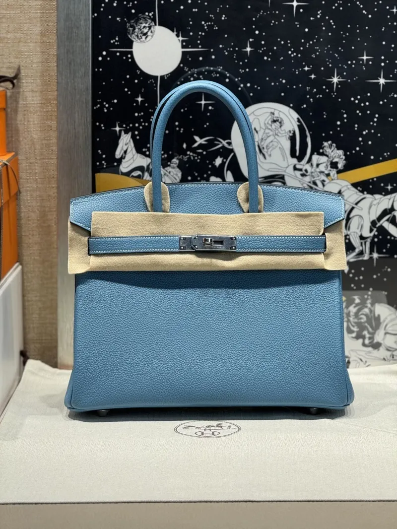 Hermes Blue Leather Birkin Handbag