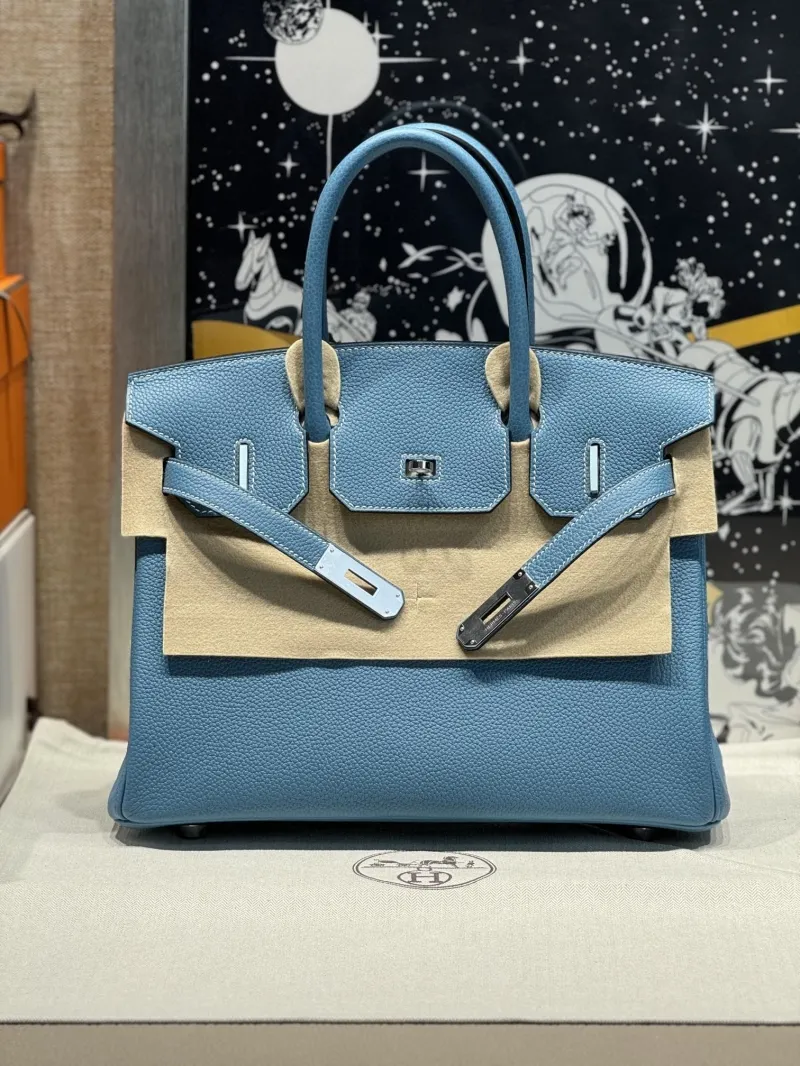 Hermes Blue Leather Birkin Handbag - Image 3