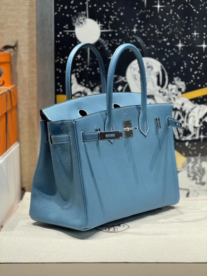 Hermes Blue Leather Birkin Handbag - Image 4