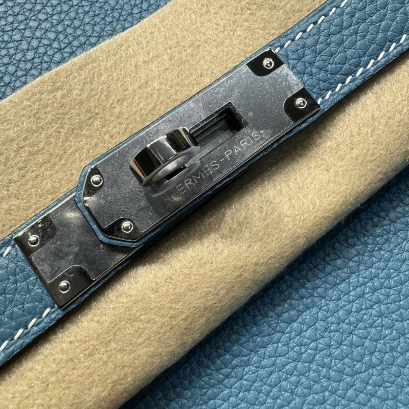 Hermes Blue Leather Birkin Handbag - Image 5