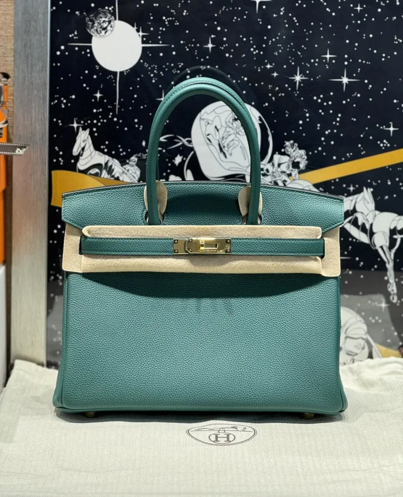 Hermes Teal Birkin Leather Handbag