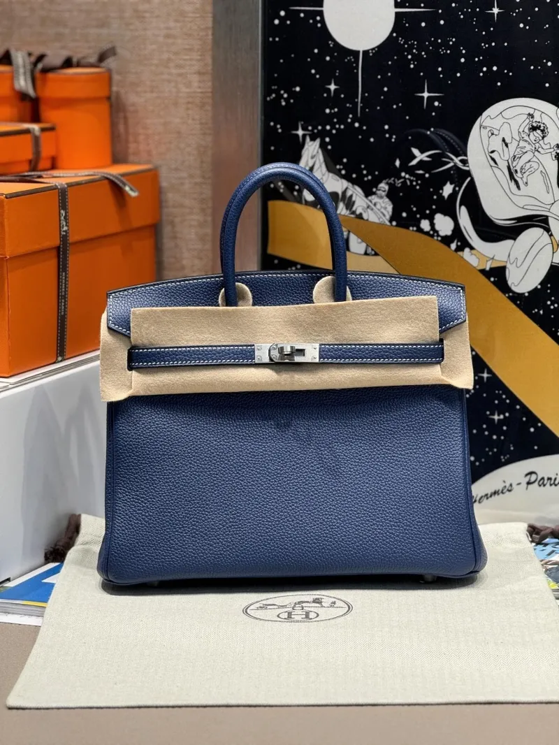 Hermes Dark Blue Leather Birkin Handbag