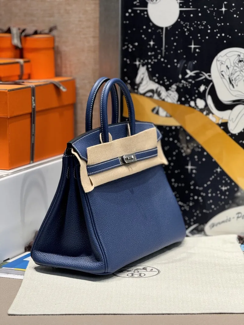 Hermes Dark Blue Leather Birkin Handbag - Image 3