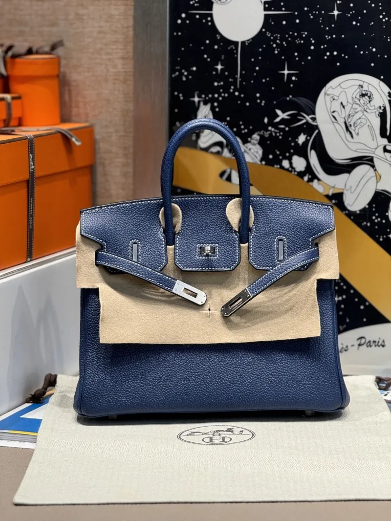 Hermes Dark Blue Leather Birkin Handbag - Image 4
