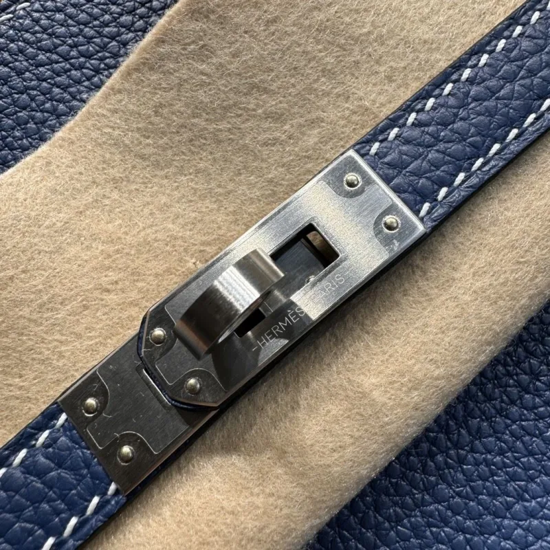 Hermes Dark Blue Leather Birkin Handbag - Image 6