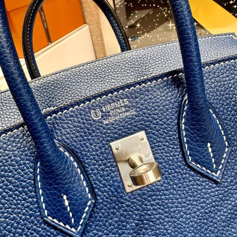 Hermes Dark Blue Leather Birkin Handbag - Image 7
