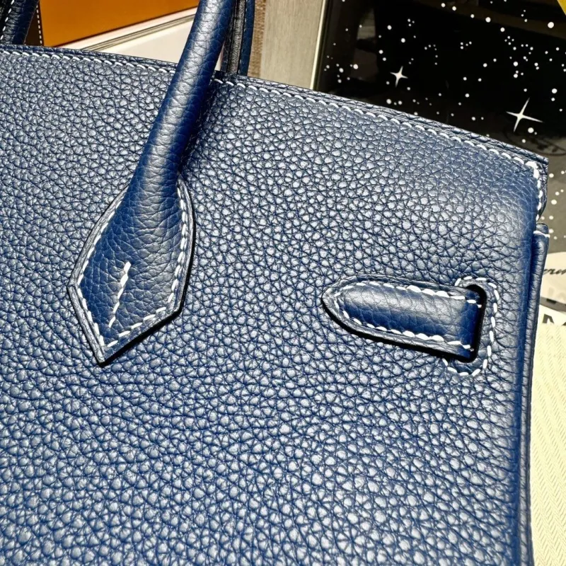 Hermes Dark Blue Leather Birkin Handbag - Image 8