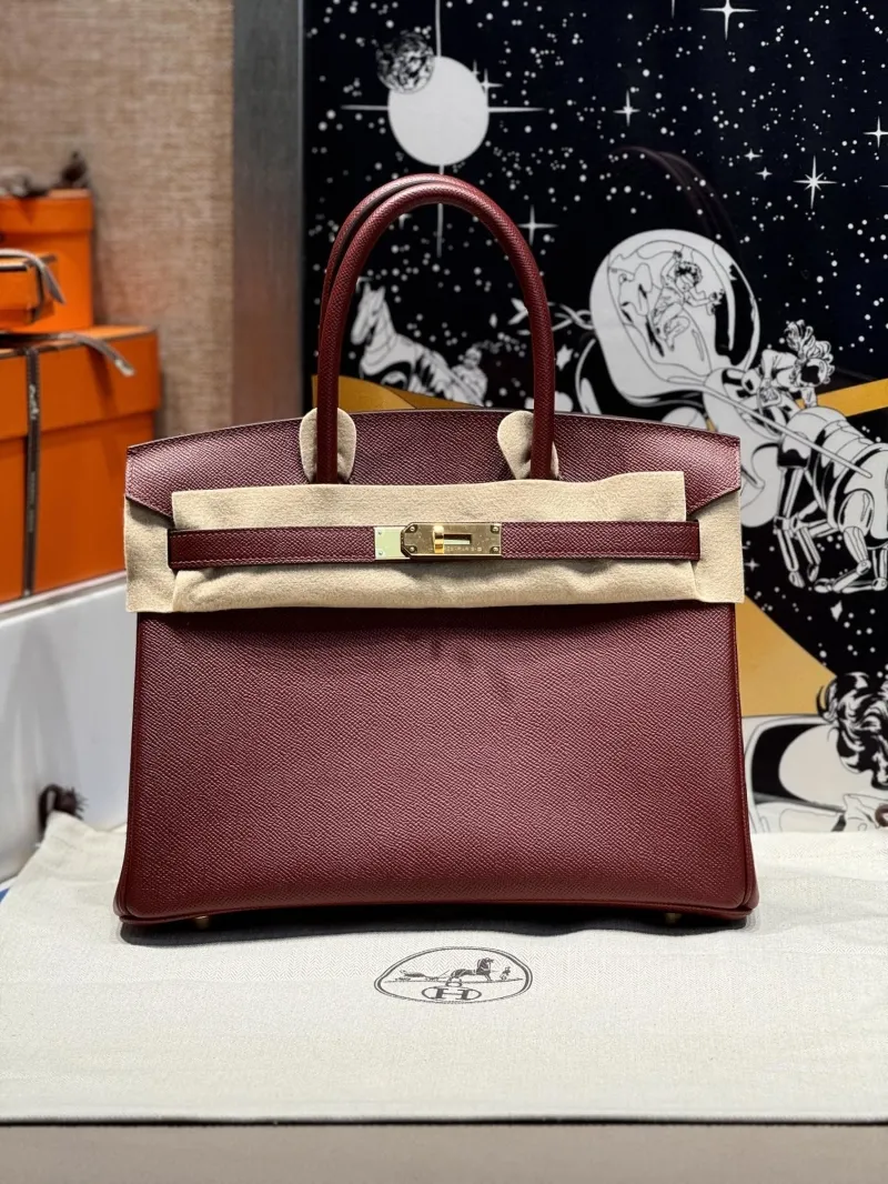 Hermes Burgundy Birkin Leather Handbag