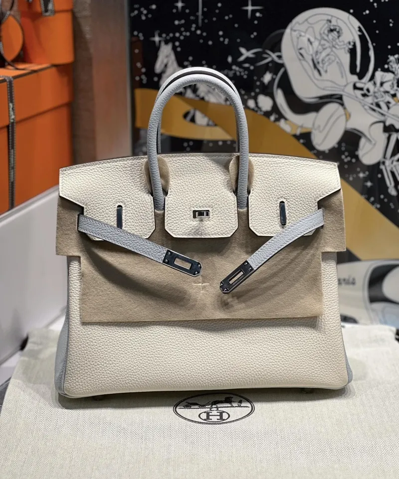 Hermes Birkin 138 Off-white Light Blue Leather Handbag - Image 3
