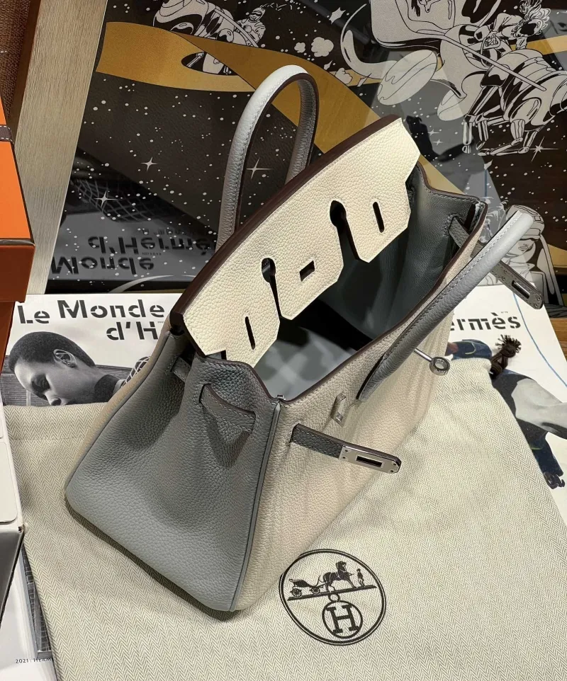 Hermes Birkin 138 Off-white Light Blue Leather Handbag - Image 9