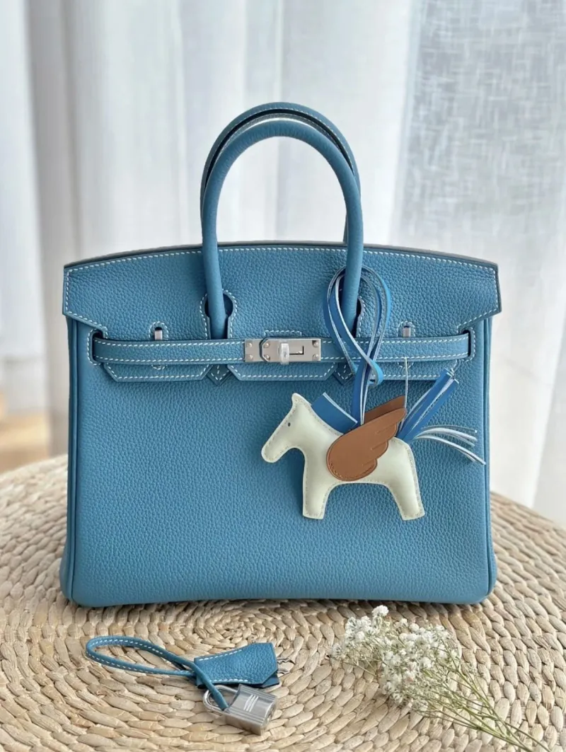 Hermes Blue Birkin Leather Handbag