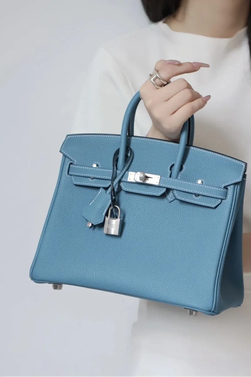 Hermes Blue Birkin Leather Handbag - Image 5