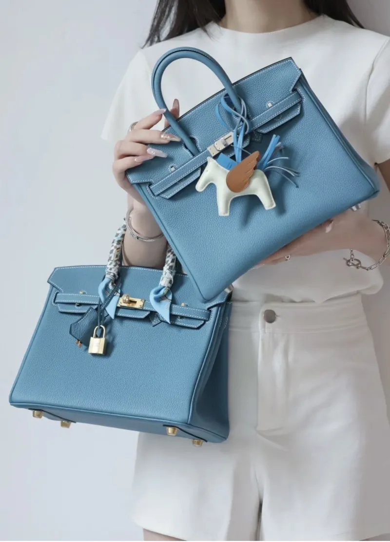 Hermes Blue Birkin Leather Handbag - Image 6