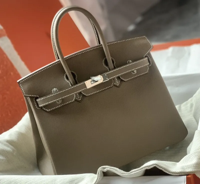 Hermes Taupe Birkin Leather Handbag