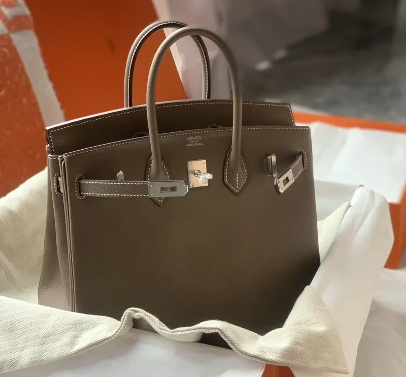 Hermes Taupe Birkin Leather Handbag - Image 6