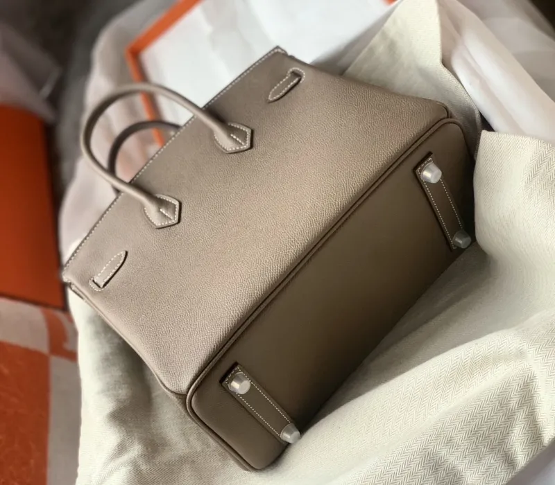 Hermes Taupe Birkin Leather Handbag - Image 8