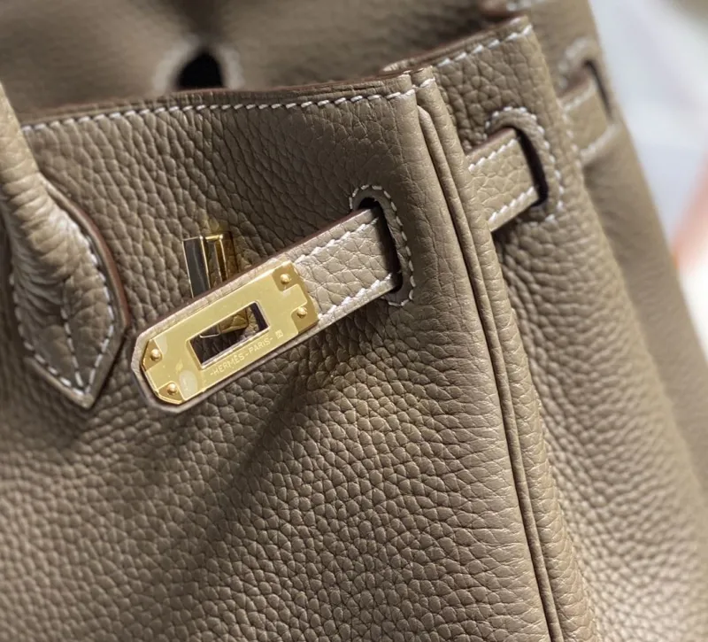 Hermes Taupe Birkin Leather Handbag - Image 6