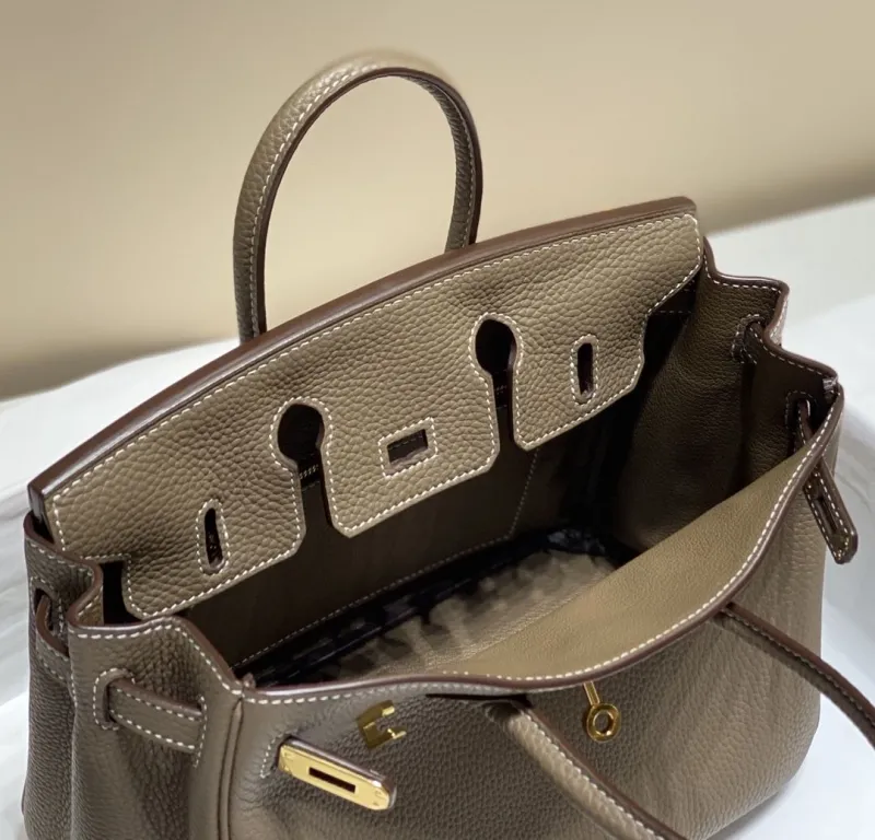 Hermes Taupe Birkin Leather Handbag - Image 9