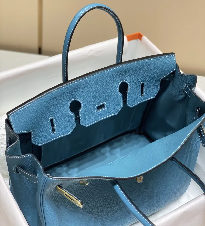 Hermes Blue Leather Birkin Handbag 145 - Image 9