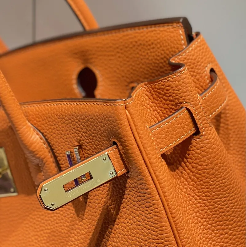 Hermes Orange Birkin Leather Handbag 148 - Image 5