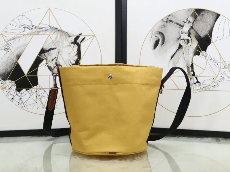 Hermes Yellow Canvas Bucket Crossbody Bag - Image 4