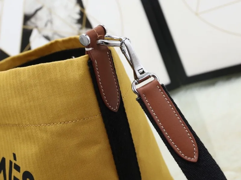 Hermes Yellow Canvas Bucket Crossbody Bag - Image 5