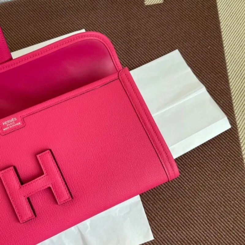 Hermes Fuchsia Leather Clutch Bag - Image 7