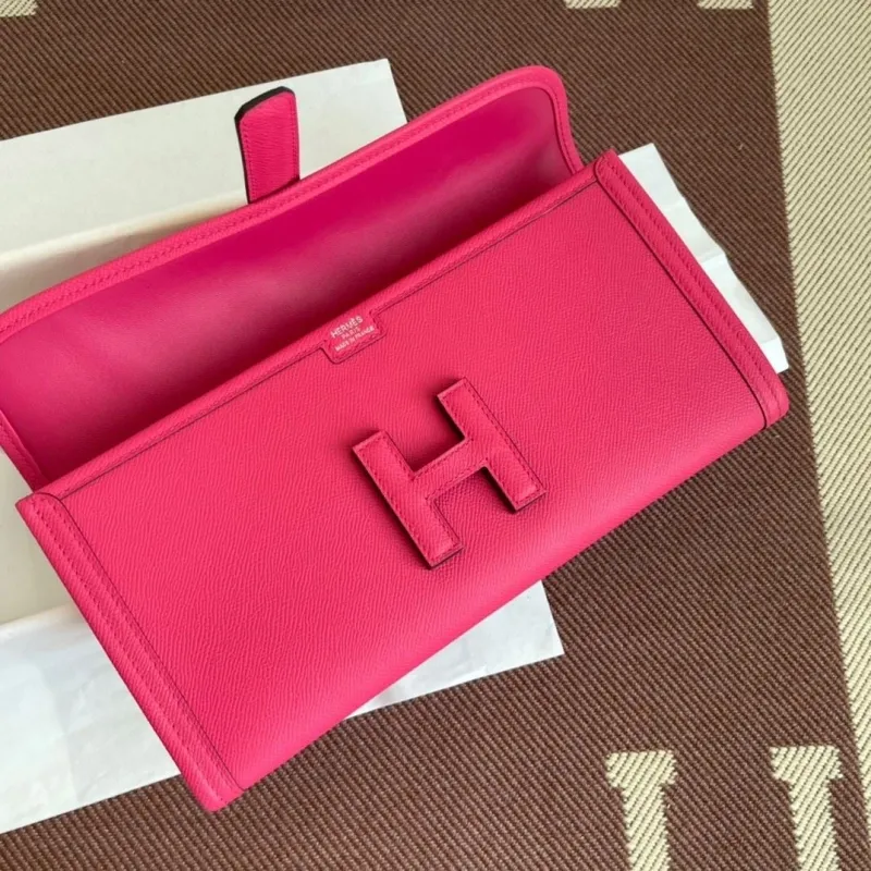 Hermes Fuchsia Leather Clutch Bag - Image 8