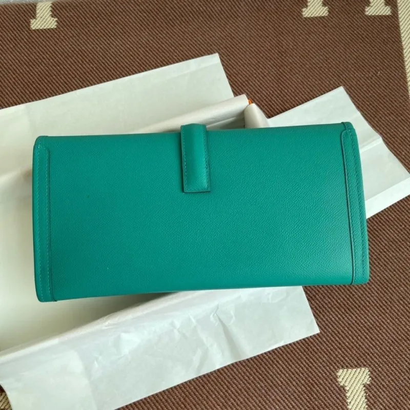 Hermes Teal Leather Clutch Bag - Image 3