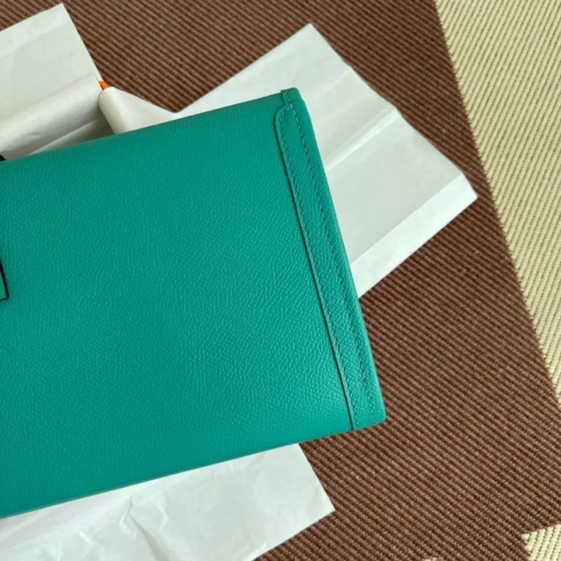 Hermes Teal Leather Clutch Bag - Image 5