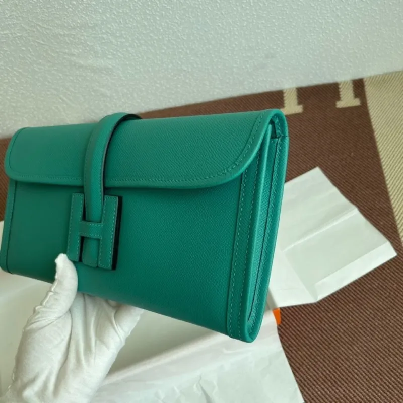 Hermes Teal Leather Clutch Bag - Image 6