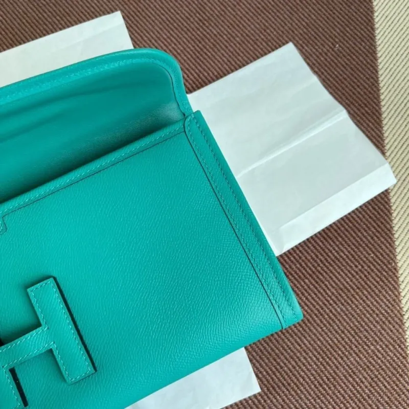 Hermes Teal Leather Clutch Bag - Image 8