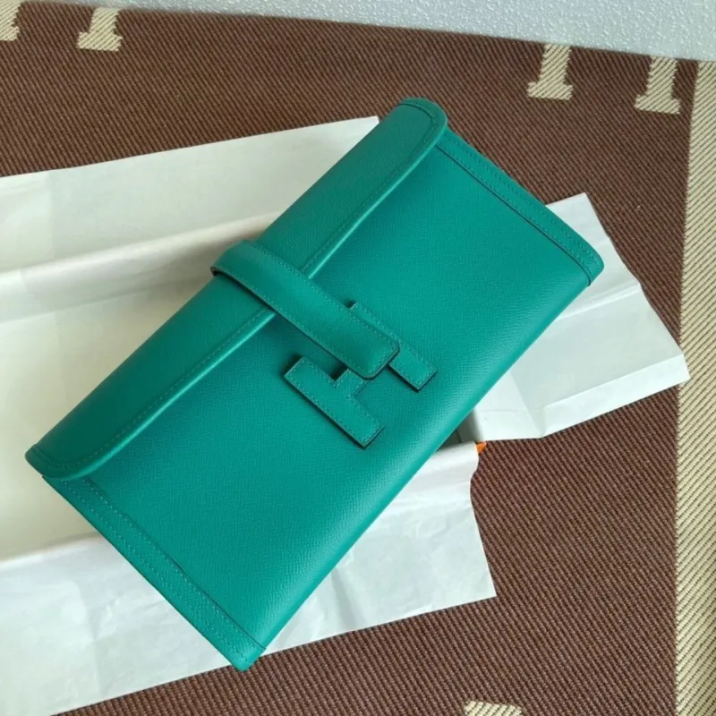 Hermes Teal Leather Clutch Bag - Image 9