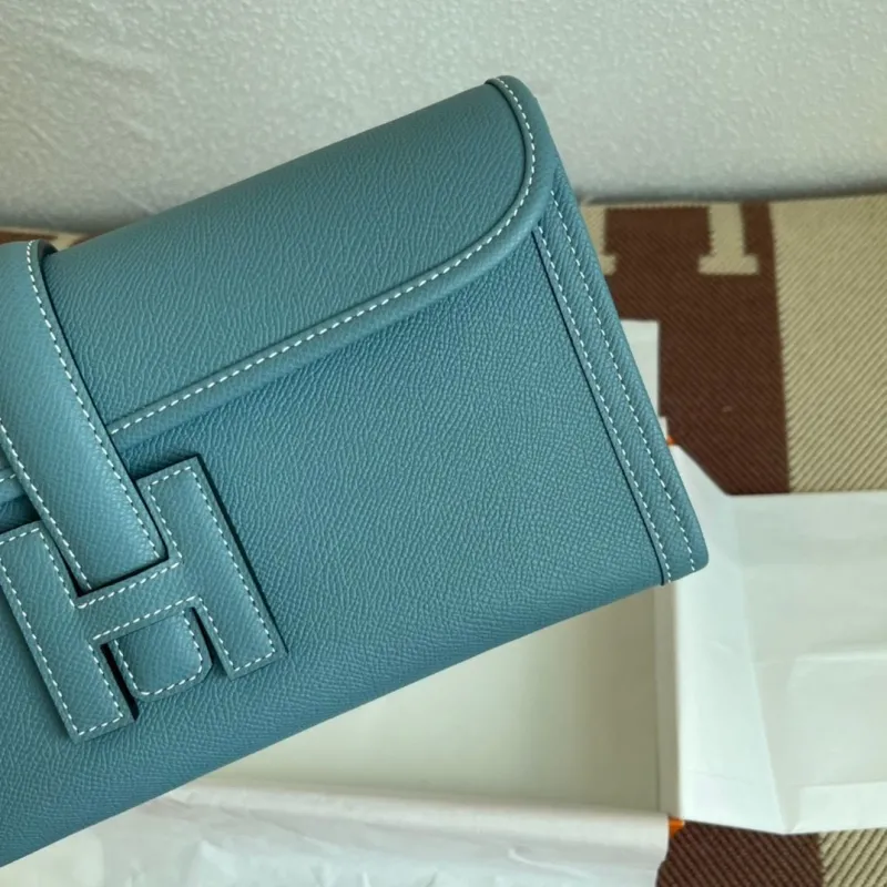 Hermes Blue Leather Clutch Bag - Image 3