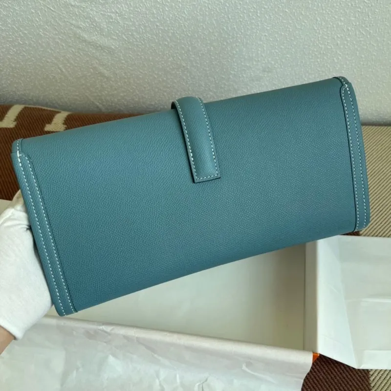 Hermes Blue Leather Clutch Bag - Image 5