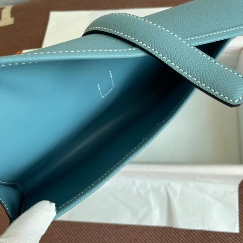 Hermes Blue Leather Clutch Bag - Image 7