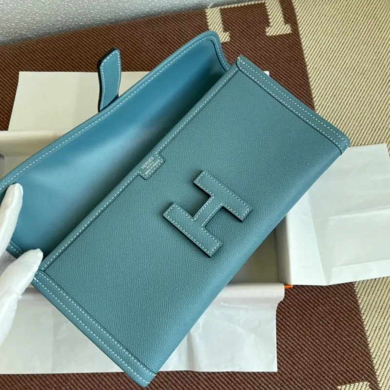 Hermes Blue Leather Clutch Bag - Image 8