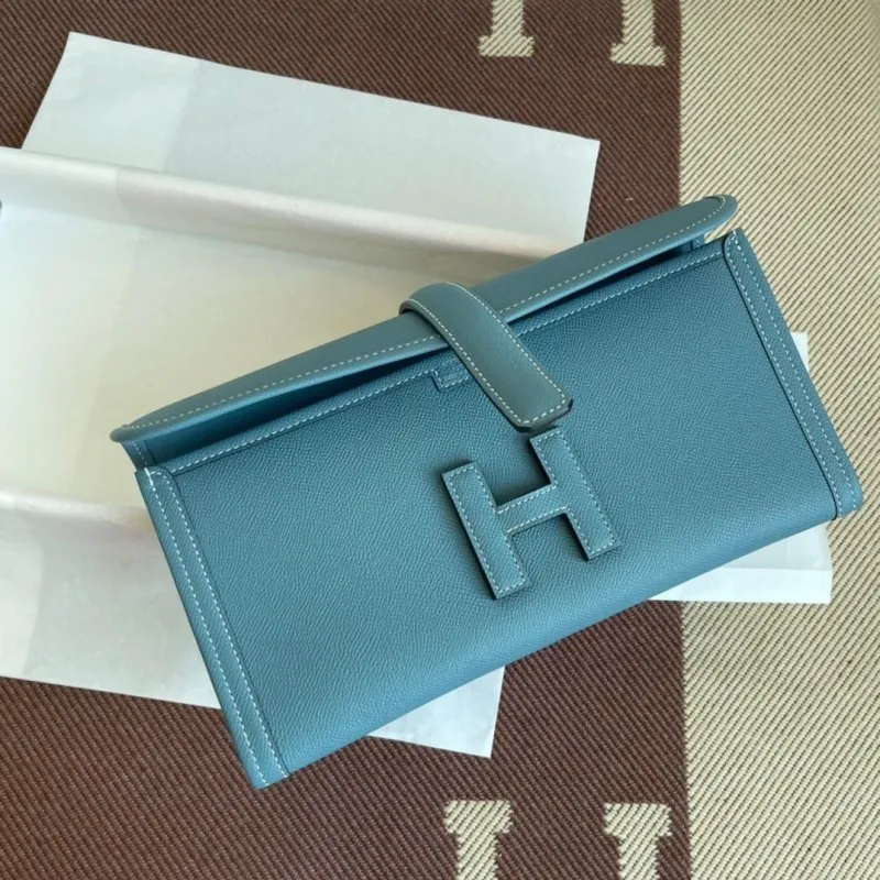 Hermes Blue Leather Clutch Bag - Image 9
